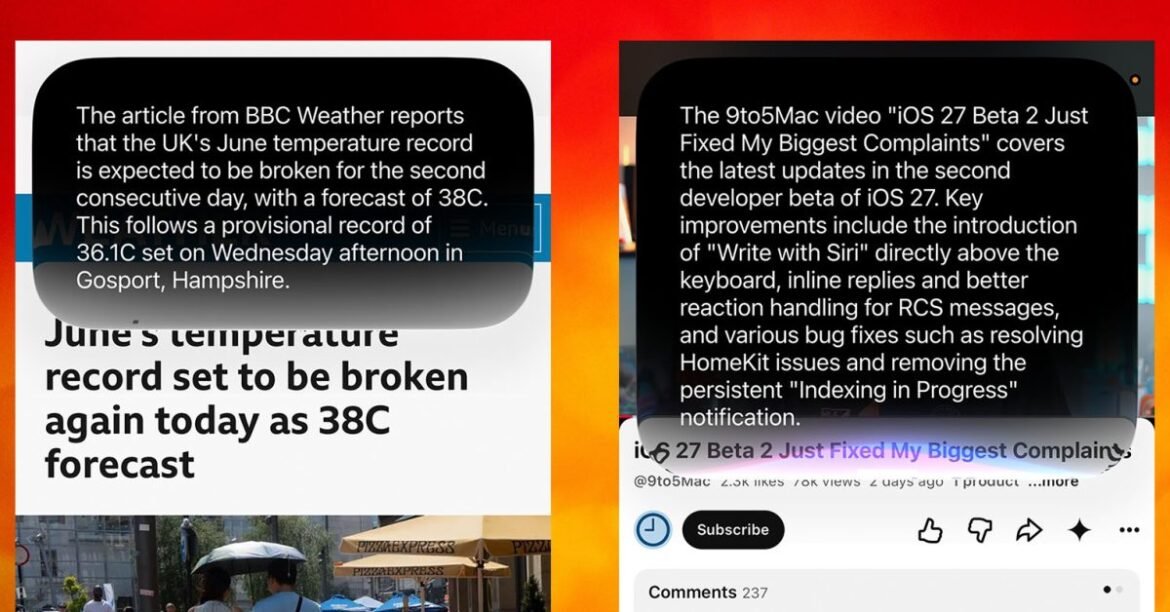 Siri a volte riassume pagine web e video in Safari e YouTube